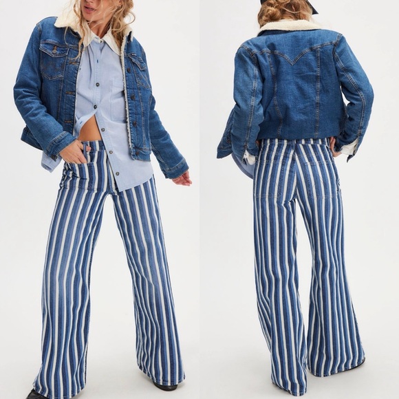 Tuckernuck Mother Patch Pocket Twister Sneak Wide Following Up Striped Jeans - Picture 3 of 12